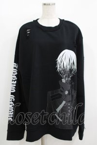 QOOZA / 東京喰種×QOOZA金木研 ダメージスウェット  ブラック H-25-11-08-049-PU-TO-KB-ZH