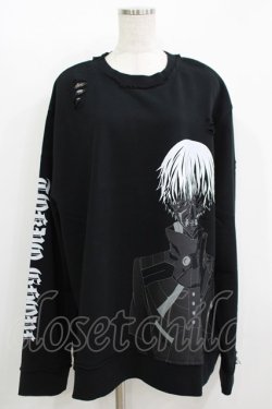 画像1: QOOZA / 東京喰種×QOOZA金木研 ダメージスウェット  ブラック H-25-11-08-049-PU-TO-KB-ZH