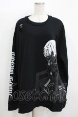 QOOZA / 東京喰種×QOOZA金木研 ダメージスウェット  ブラック H-25-11-08-051-PU-TO-KB-ZH
