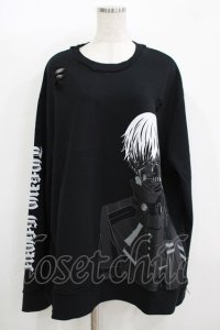 QOOZA / 東京喰種×QOOZA金木研 ダメージスウェット  ブラック H-25-11-08-051-PU-TO-KB-ZH