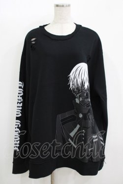 画像1: QOOZA / 東京喰種×QOOZA金木研 ダメージスウェット  ブラック H-25-11-08-051-PU-TO-KB-ZH