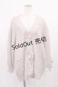 LIZ LISA / ビジューリボンロングカーディガン Free ピンク H-25-11-08-1020-LO-TO-NS-ZH