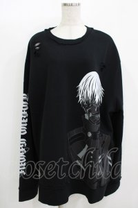QOOZA / 東京喰種×QOOZA金木研 ダメージスウェット  ブラック H-25-11-08-052-PU-TO-KB-ZH