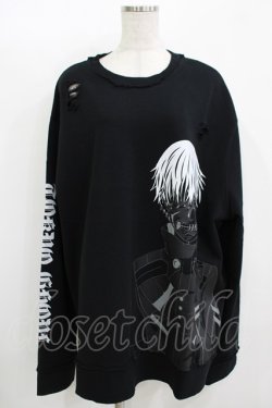 画像1: QOOZA / 東京喰種×QOOZA金木研 ダメージスウェット  ブラック H-25-11-08-052-PU-TO-KB-ZH