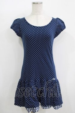 画像1: MILK / ドットギンガムワンピース  ネイビー H-25-11-08-021-ML-OP-KB-ZH