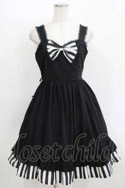 画像1: Dangerous nude / ストライプバッスルジャンパースカート  ブラック H-25-11-08-003-PU-OP-KB-ZH