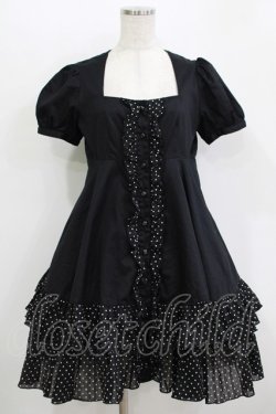 画像1: PEACE NOW / ドットフリルパフワンピース M 黒 H-25-11-09-1004-PU-OP-KB-ZH