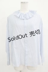 Jane Marple / ギャザーカラーストライプブラウス  サックス H-25-11-09-1042-JM-BL-KB-ZH