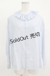 Jane Marple / ギャザーカラーストライプブラウス  サックス H-25-11-09-1042-JM-BL-KB-ZH
