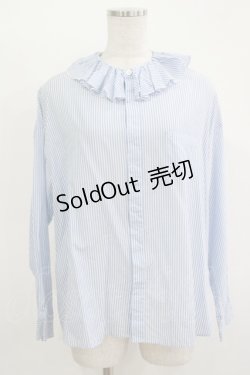 画像1: Jane Marple / ギャザーカラーストライプブラウス  サックス H-25-11-09-1042-JM-BL-KB-ZH