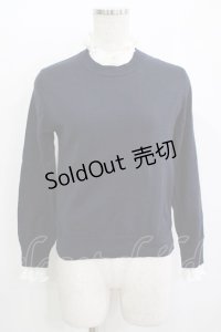 Jane Marple Dans Le Salon / プリーツフリルニット  ネイビー×ホワイト H-25-11-09-1045-JM-TO-KB-ZH