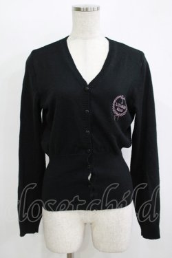 画像1: h.naoto Blood / ロゴ刺繍ニットカーディガン  ブラック H-25-11-09-1048-HN-TO-KB-ZH