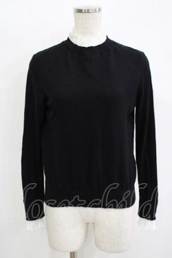 画像1: Jane Marple Dans Le Salon / Ripe cotton pleats frill sweater  black × off white H-25-11-09-1051-JM-TO-KB-ZH