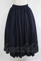 Jane Marple / Vintage linen tuck skirt  navy H-25-11-09-1008-JM-SK-KB-ZH