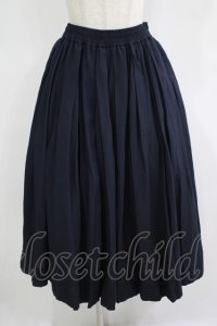 Jane Marple / Vintage linen tuck skirt  navy H-25-11-09-1008-JM-SK-KB-ZH