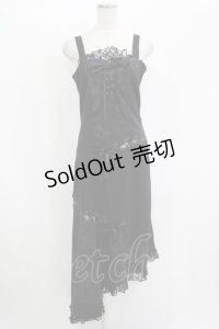 h.naoto Blood / プリント切替縫合ロングワンピース  ブラック H-25-11-09-1017-HN-OP-KB-ZH