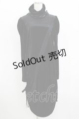 BPN / サイドギャザーベロアワンピース  ブラック×ネイビーリボン H-25-11-09-1018-GO-OP-KB-ZH