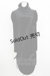 BPN / サイドギャザーベロアワンピース  ブラック×ネイビーリボン H-25-11-09-1018-GO-OP-KB-ZH