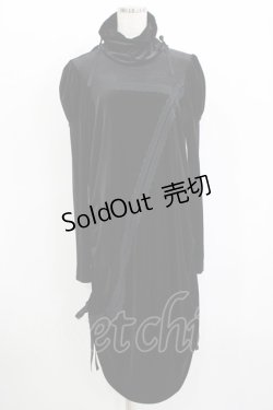 画像1: BPN / サイドギャザーベロアワンピース  ブラック×ネイビーリボン H-25-11-09-1018-GO-OP-KB-ZH