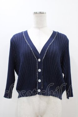 画像1: an another angelus / 配色ステッチ透かし編みニットカーディガン Free NAVY H-25-11-10-049-CA-TO-NS-ZH