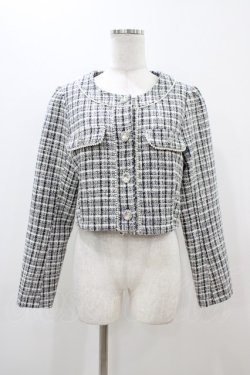 画像1: Ank Rouge / ファンシーツイードノーカラージャケット M ブラック H-25-11-10-050-CA-JA-NS-ZH