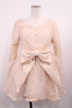 画像1: Bon21Hiz / リボンハートチェックワンピース S ピンク H-25-11-10-1015-LO-OP-NS-ZH
