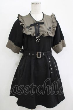 画像1: DearMyLove / ガーターデザインバラ刺繍ワンピース L ブラック H-25-11-11-034-EL-OP-NS-ZH