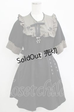 画像1: DearMyLove / ガーターデザインバラ刺繍ワンピース L ブラック H-25-11-11-034-EL-OP-NS-ZH