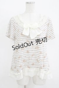 axes femme / シフォンリボントップス M オフ/ベージュボーダー H-25-11-11-045-AX-TO-NS-ZH