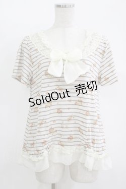 画像1: axes femme / シフォンリボントップス M オフ/ベージュボーダー H-25-11-11-045-AX-TO-NS-ZH