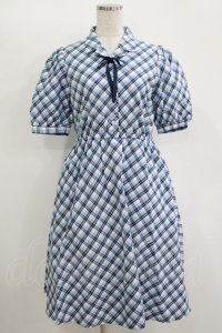 Fi.n.t / リボンタイ付き開衿チェックワンピース Free BLUE H-25-11-11-018-CA-OP-NS-ZH