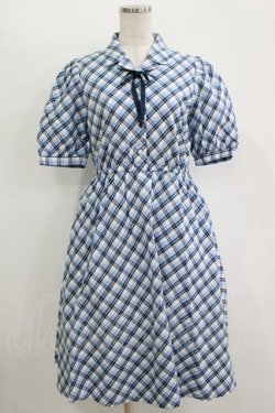 画像1: Fi.n.t / リボンタイ付き開衿チェックワンピース Free BLUE H-25-11-11-018-CA-OP-NS-ZH