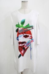 TRAVAS TOKYO / Splatter berry catting shoulder BIG tshirt  ホワイト H-25-11-12-036-PU-TO-KB-ZH