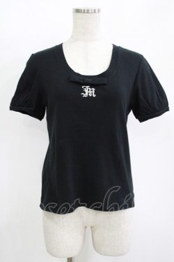 画像1: Jane Marple / ロゴ刺繍リボンカットソー  黒 H-25-11-12-040-JM-TO-KB-ZH