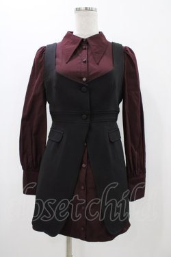 画像1: EATME / 2WAYレイヤードシャツワンピース S ブラック/ボルドー H-25-11-12-1038-LO-OP-NS-ZH