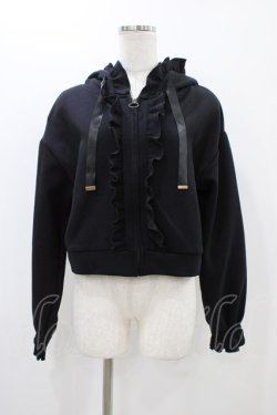 画像1: axes femme / ショート丈フリルパーカー M ブラック H-25-11-12-1046-AX-TO-NS-ZH