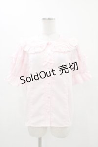 Chalmiere / トーションレース丸襟半袖ブラウス M ピンク H-25-11-12-1053-0-BL-NS-ZH