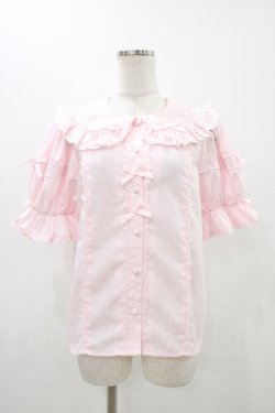 画像1: Chalmiere / トーションレース丸襟半袖ブラウス M ピンク H-25-11-12-1053-0-BL-NS-ZH