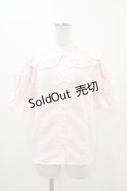 画像1: Chalmiere / トーションレース丸襟半袖ブラウス M ピンク H-25-11-12-1053-0-BL-NS-ZH