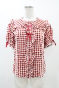 axes femme kawaii / ギンガムチェック半袖ブラウス M レッド H-25-11-12-1054-AX-BL-NS-ZH