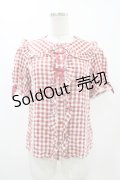 axes femme kawaii / ギンガムチェック半袖ブラウス M レッド H-25-11-12-1054-AX-BL-NS-ZH