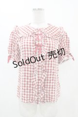 axes femme kawaii / ギンガムチェック半袖ブラウス M レッド H-25-11-12-1054-AX-BL-NS-ZH