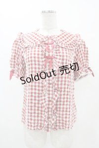 axes femme kawaii / ギンガムチェック半袖ブラウス M レッド H-25-11-12-1054-AX-BL-NS-ZH