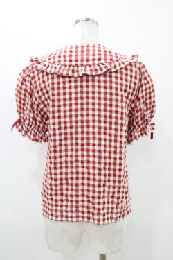 画像2: axes femme kawaii / ギンガムチェック半袖ブラウス M レッド H-25-11-12-1054-AX-BL-NS-ZH