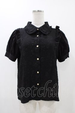 画像1: axes femme POETIQUE / バラふくれジャガード半袖ブラウス M ブラック H-25-11-12-1058-AX-BL-NS-ZH