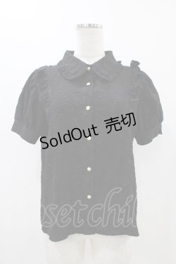 画像1: axes femme POETIQUE / バラふくれジャガード半袖ブラウス M ブラック H-25-11-12-1058-AX-BL-NS-ZH