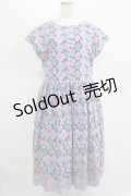 Jane Marple Dans Le Salon / Flower embroideryタブリエドレス  Sky blue×Pink H-25-11-12-014-JM-OP-KB-ZH
