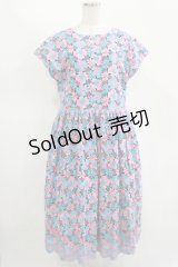 Jane Marple Dans Le Salon / Flower embroideryタブリエドレス  Sky blue×Pink H-25-11-12-014-JM-OP-KB-ZH