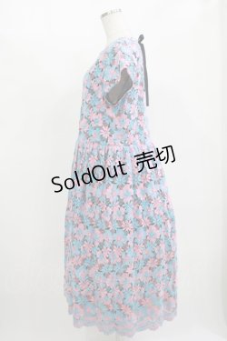 画像2: Jane Marple Dans Le Salon / Flower embroideryタブリエドレス  Sky blue×Pink H-25-11-12-014-JM-OP-KB-ZH