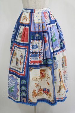 画像1: Jane Marple / Les merveilles de Parisミディスカート  フレンチブルー H-25-11-12-017-JM-SK-KB-ZH